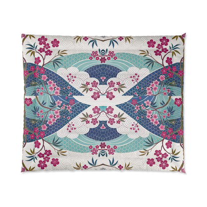 Japanese Floral Inspired Patterned Comforter - Cozy Bedding for Spring Decor