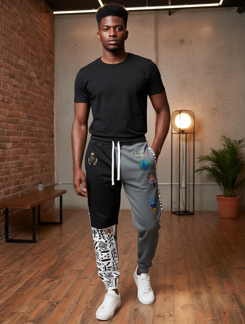 Handcrafted Afrobeat-Inspired Cartoon Graphic Athletic Joggers, Unisex Sweatpants, African Dance Apparel Printify