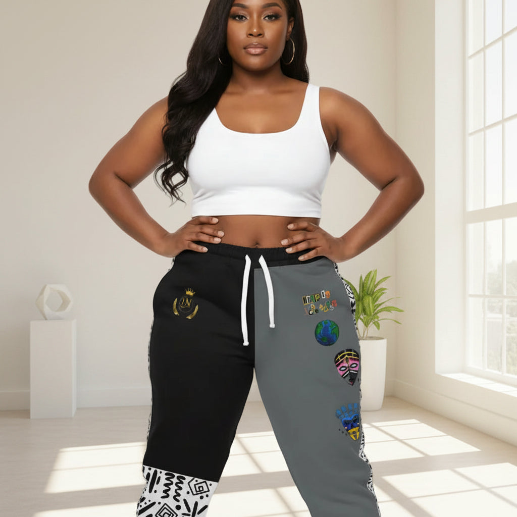 Handcrafted Afro Music Cartoon Art Athletic Joggers, Unisex Sweatpants, African Dance Jogging Pants