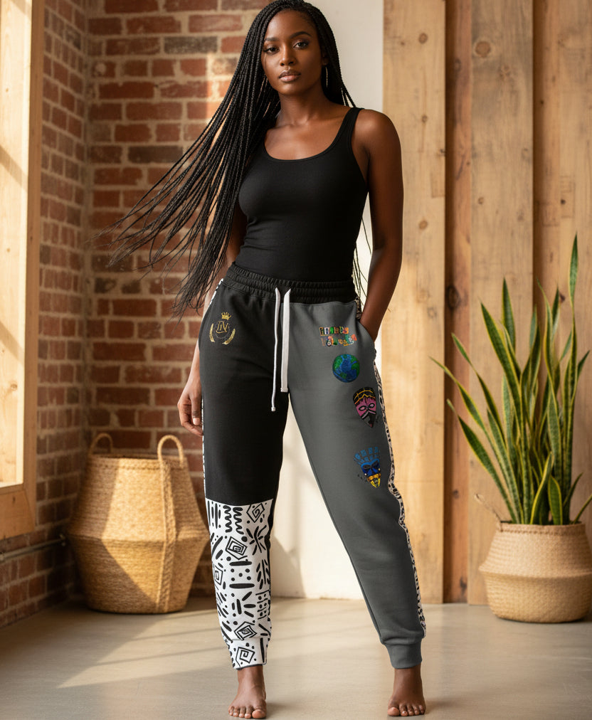 Handcrafted Afrobeat-Inspired Cartoon Graphic Athletic Joggers, Unisex Sweatpants, African Dance Apparel Printify