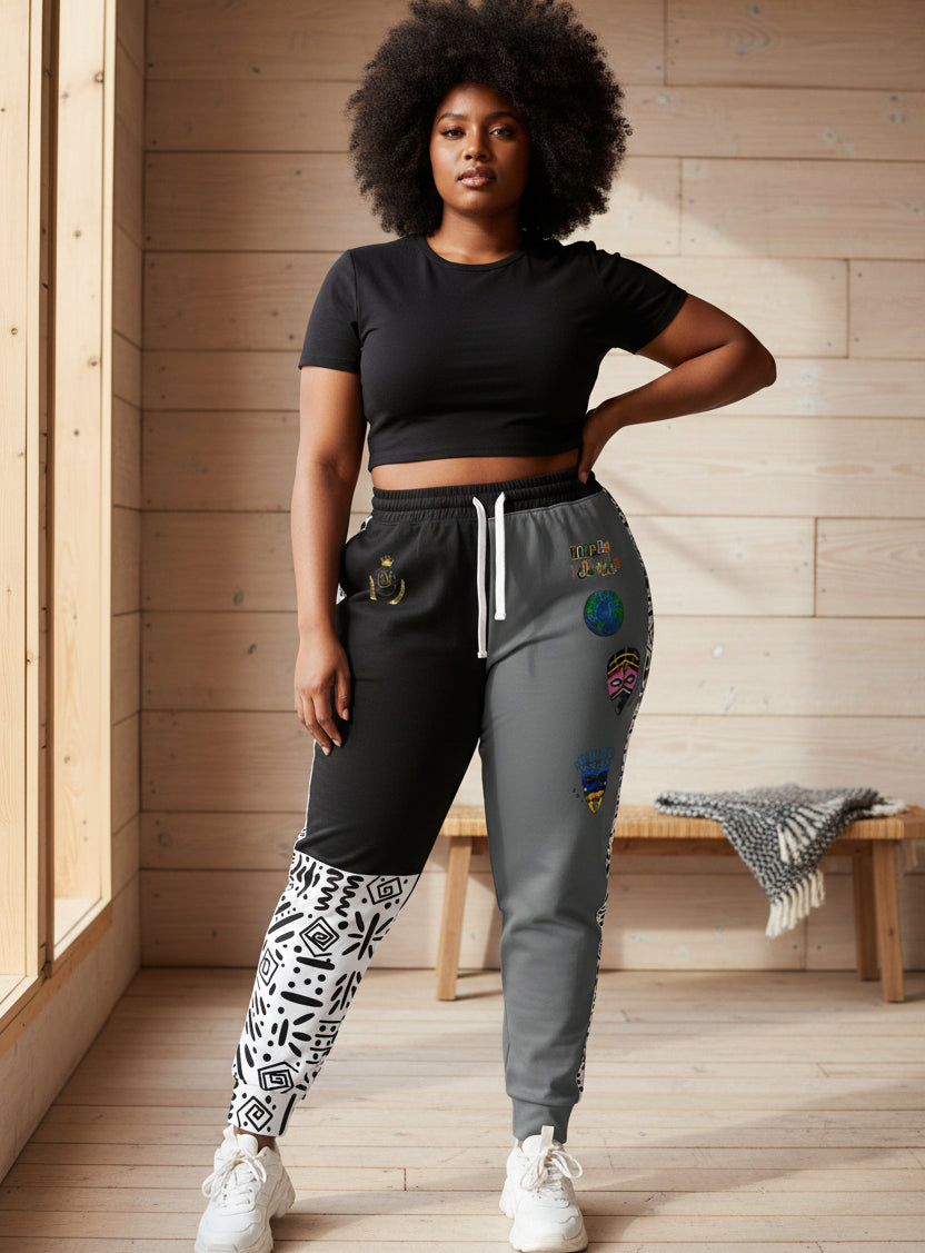 Handcrafted Afrobeat-Inspired Cartoon Graphic Athletic Joggers, Unisex Sweatpants, African Dance Apparel Printify