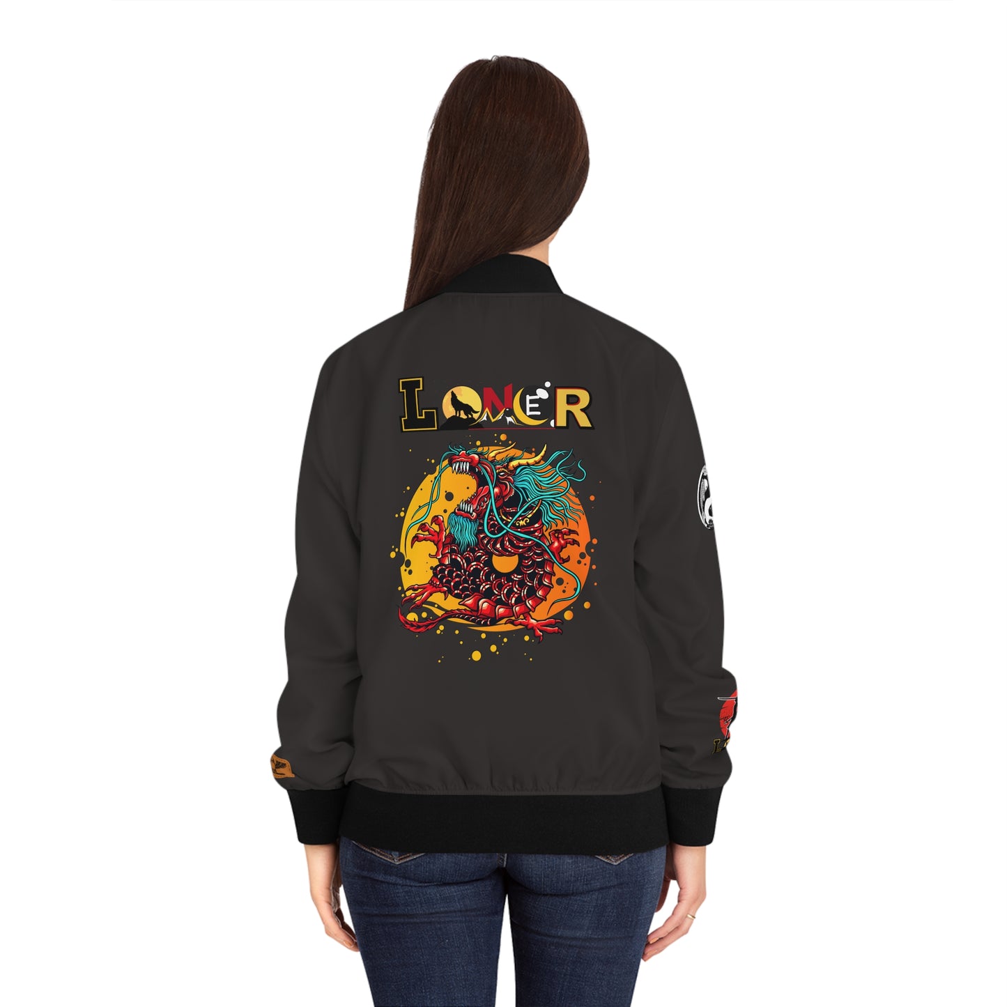 Women's Bomber Jacket, Mythical All Over Design, Zip Up Outerwear for Her, Lightweight Coat Gift, Stylish Ladies Fashion,