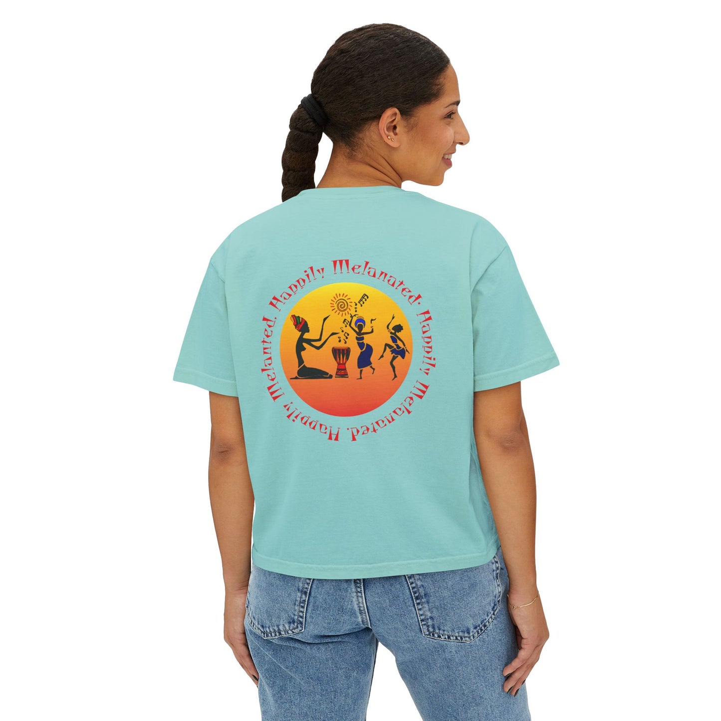 Women's Afrocentric Music Cartoon Graphic Oversized Boxy T-shirt