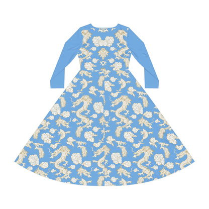 Beautiful Dragon Print Long Sleeve Dance Dress | Boho Style, Dance Wear, Vintage Inspired