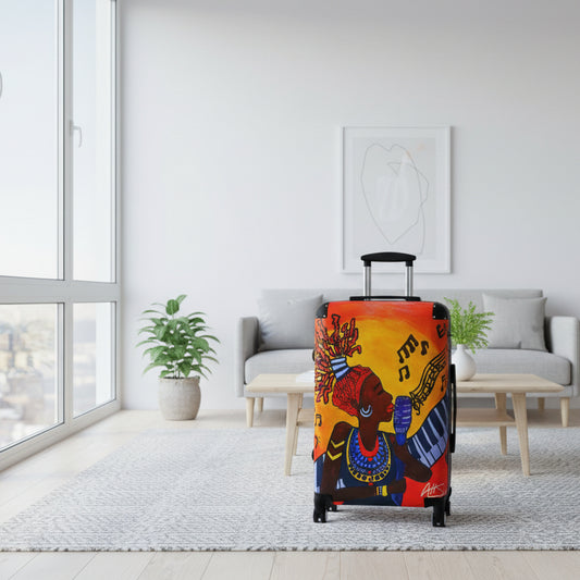 Artistic Travel Suitcase - Vibrant African Music Design