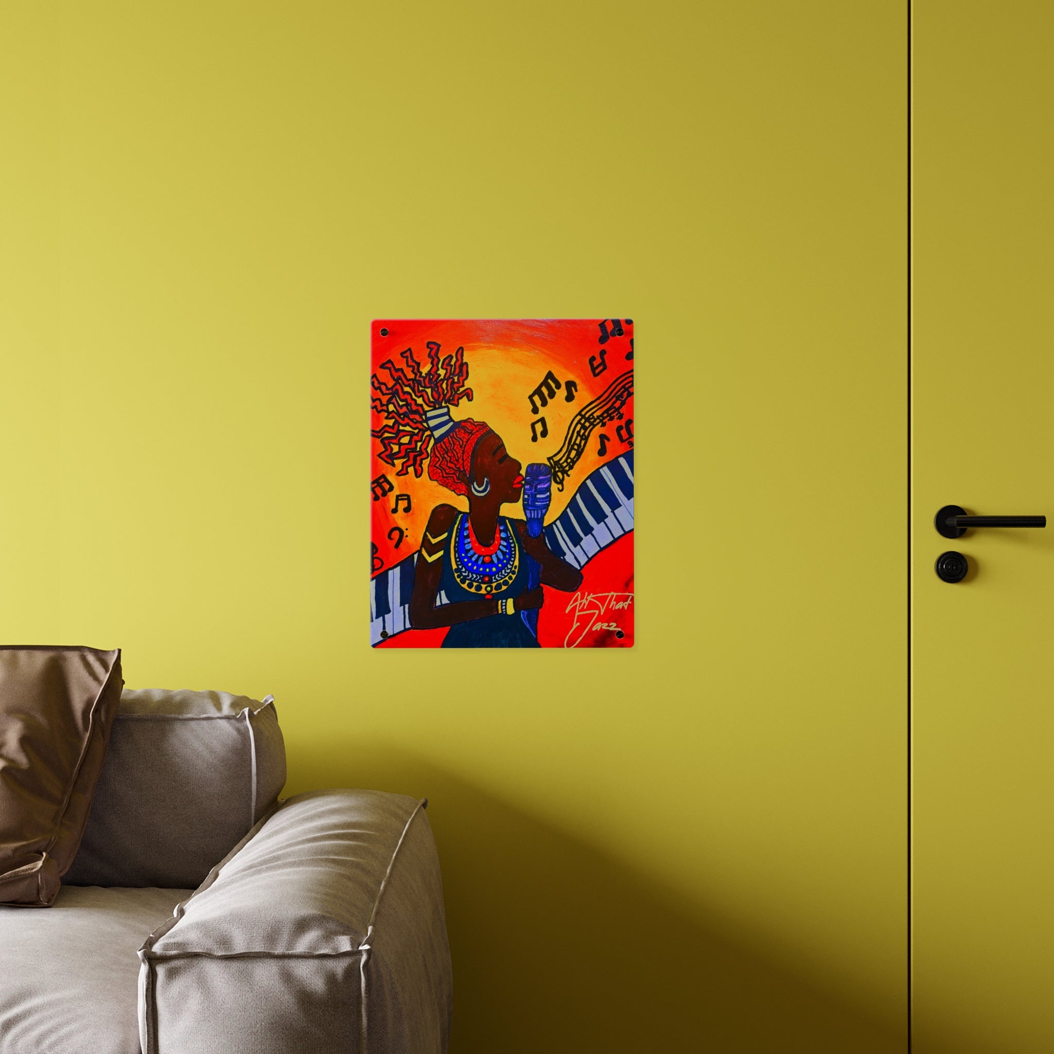 Acrylic Wall Art Panel — Vibrant Jazz Singer Illustration