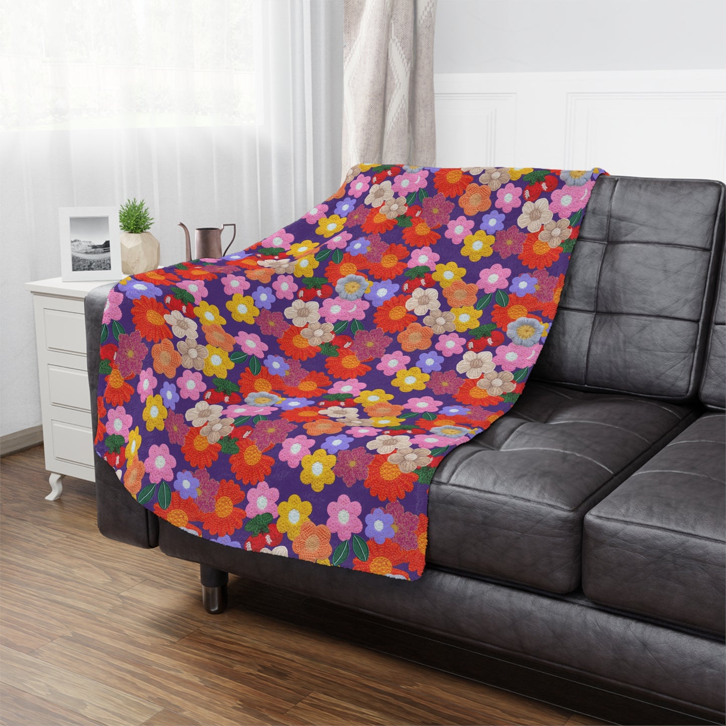 Floral Fiesta Minky Blanket — Bright Retro Flower Pattern, Cozy Throw for Living Room & Kids