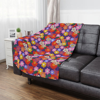 Floral Fiesta Minky Blanket — Bright Retro Flower Pattern, Cozy Throw for Living Room & Kids