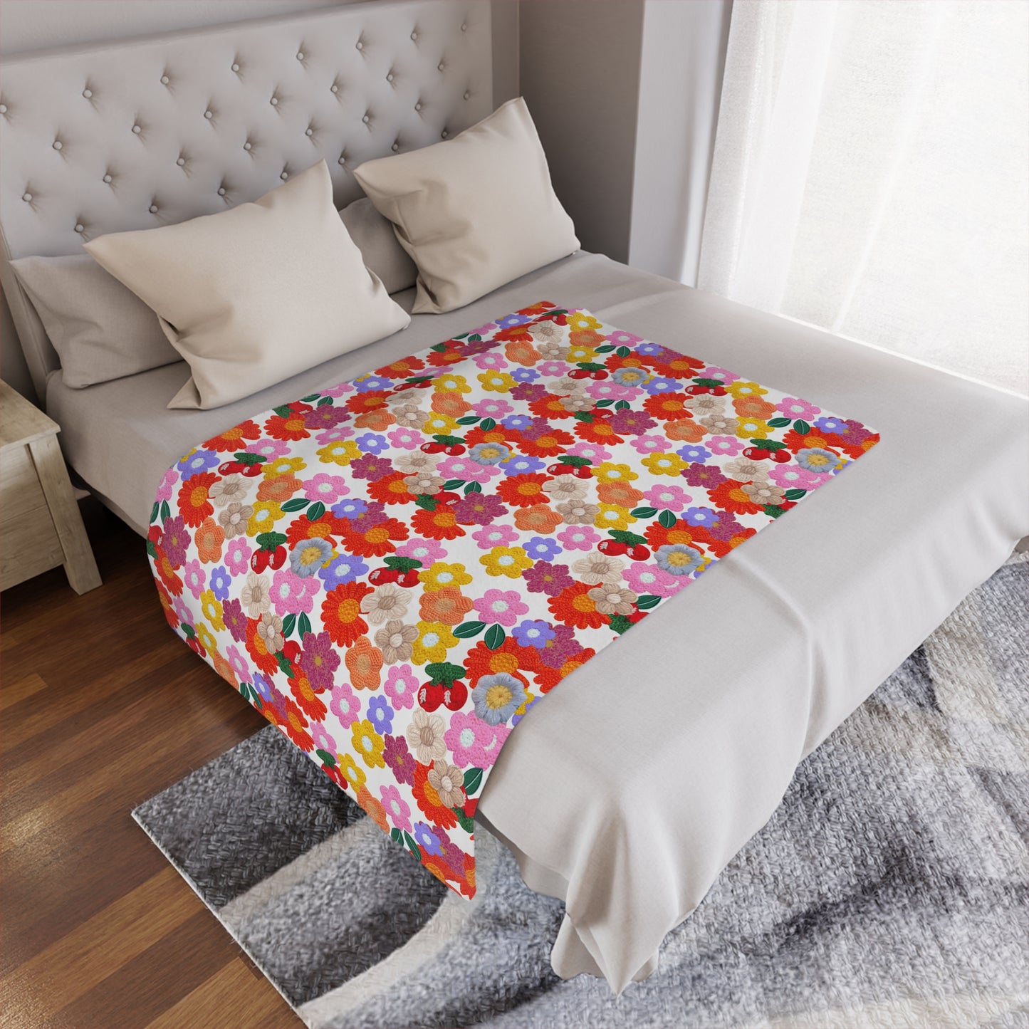 Floral Fiesta Minky Blanket — Bright Retro Flower Pattern, Cozy Throw for Living Room & Kids