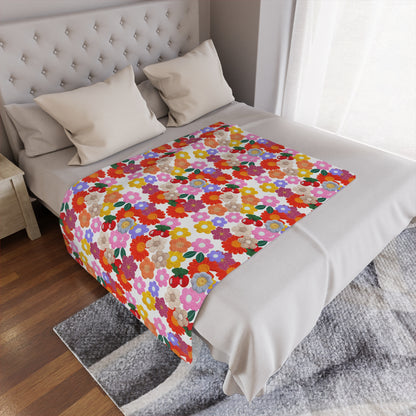 Floral Fiesta Minky Blanket — Bright Retro Flower Pattern, Cozy Throw for Living Room & Kids