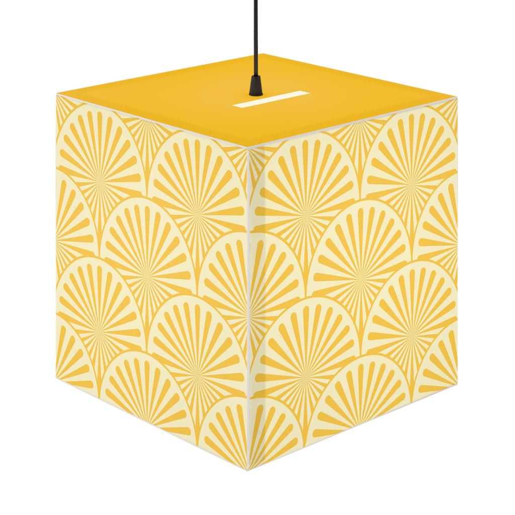 Yellow Art Deco Cube Lamp — Geometric Pattern Pendant Light Printify