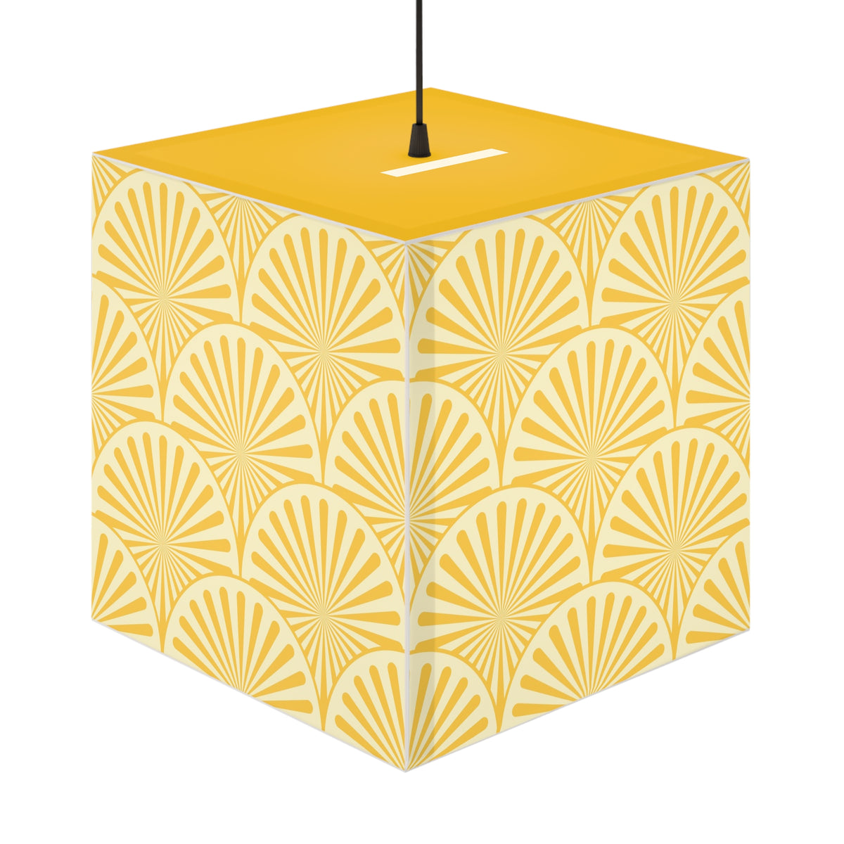 Yellow Art Deco Cube Lamp — Geometric Pattern Pendant Light Printify