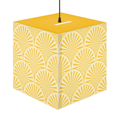 Yellow Art Deco Cube Lamp — Geometric Pattern Pendant Light