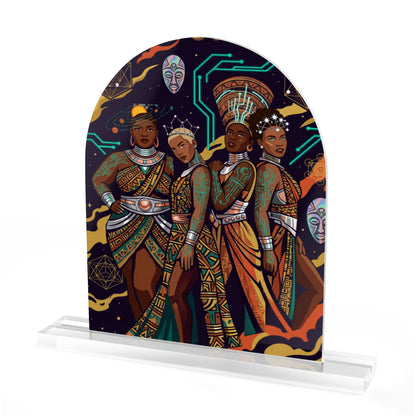 Afrofuturist Queens Acrylic Dome Table Sign — Decorative Desk Art