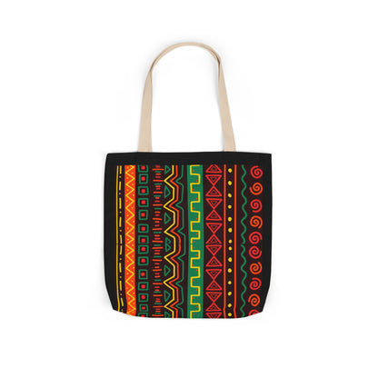 Afrocentric Pattern Canvas Tote — Colorful Tribal Stripe Beach & Market Bag