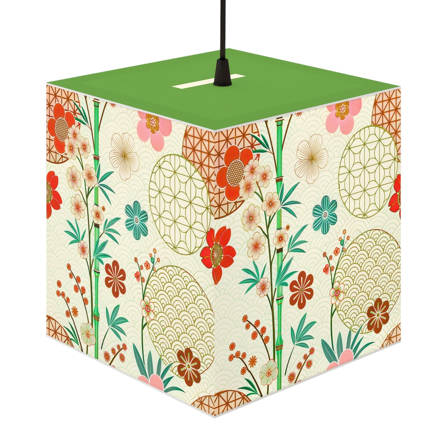 Japanese Floral Cube Lamp — Vintage Sakura Pattern Light Cube