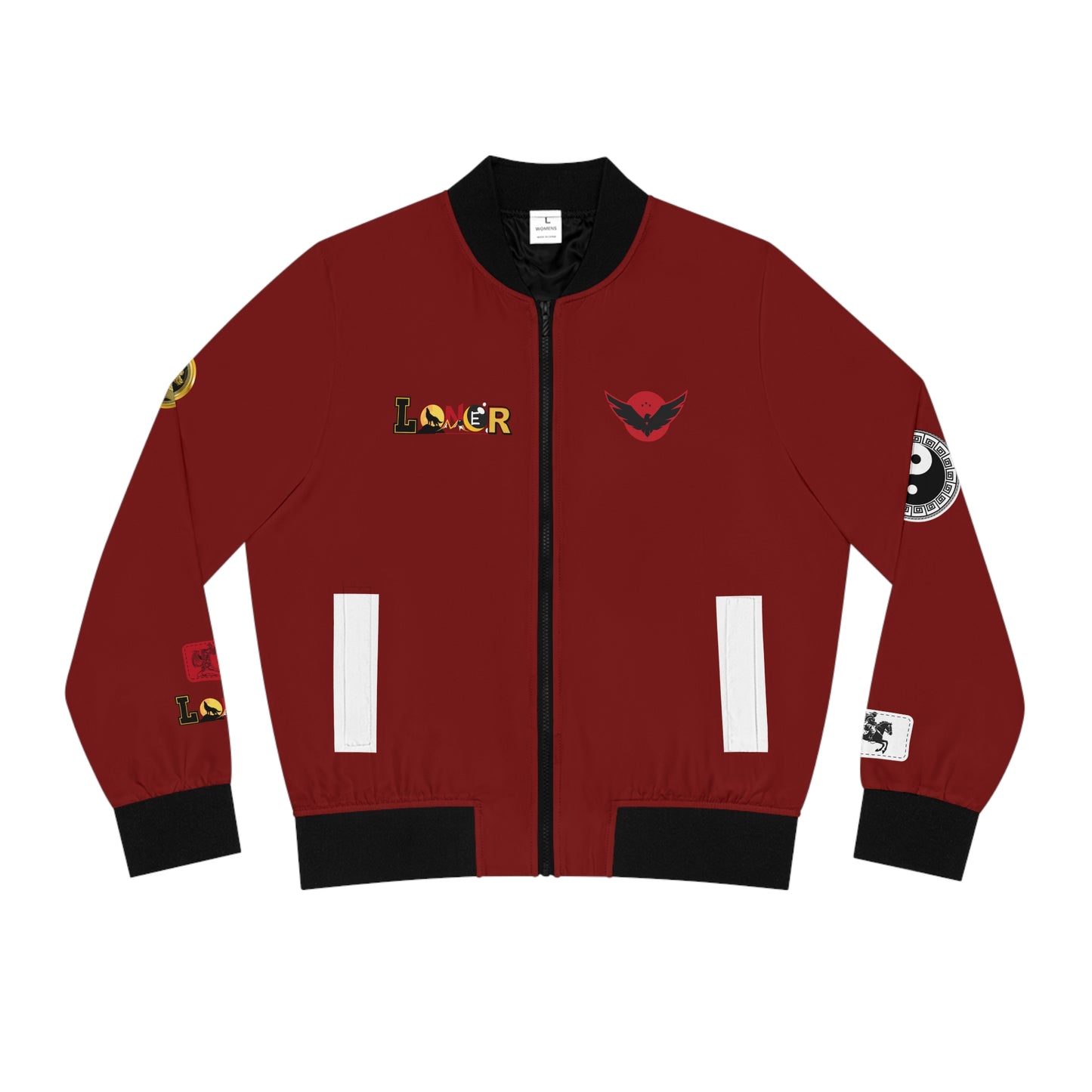 Skull Flames "Loner" Women's Bomber Jacket — Gothic Punk Graphic Outerwear
