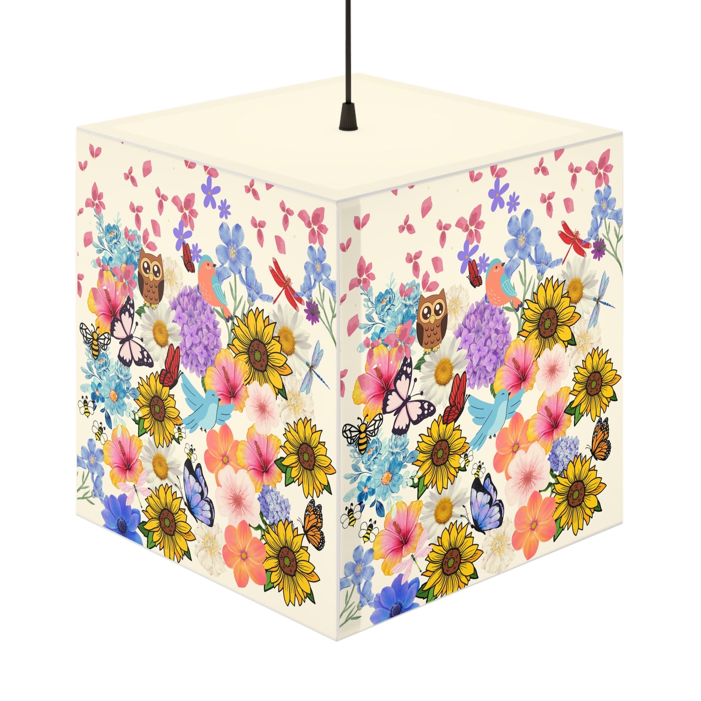 Floral Meadow Cube Lamp — Sunflower & Butterfly Decorative Light