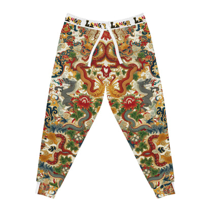 Vibrant Floral Dragon Print Athletic Joggers, Comfortable Sweatpants for Gym