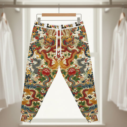 Vibrant Floral Dragon Print Athletic Joggers, Comfortable Sweatpants for Gym