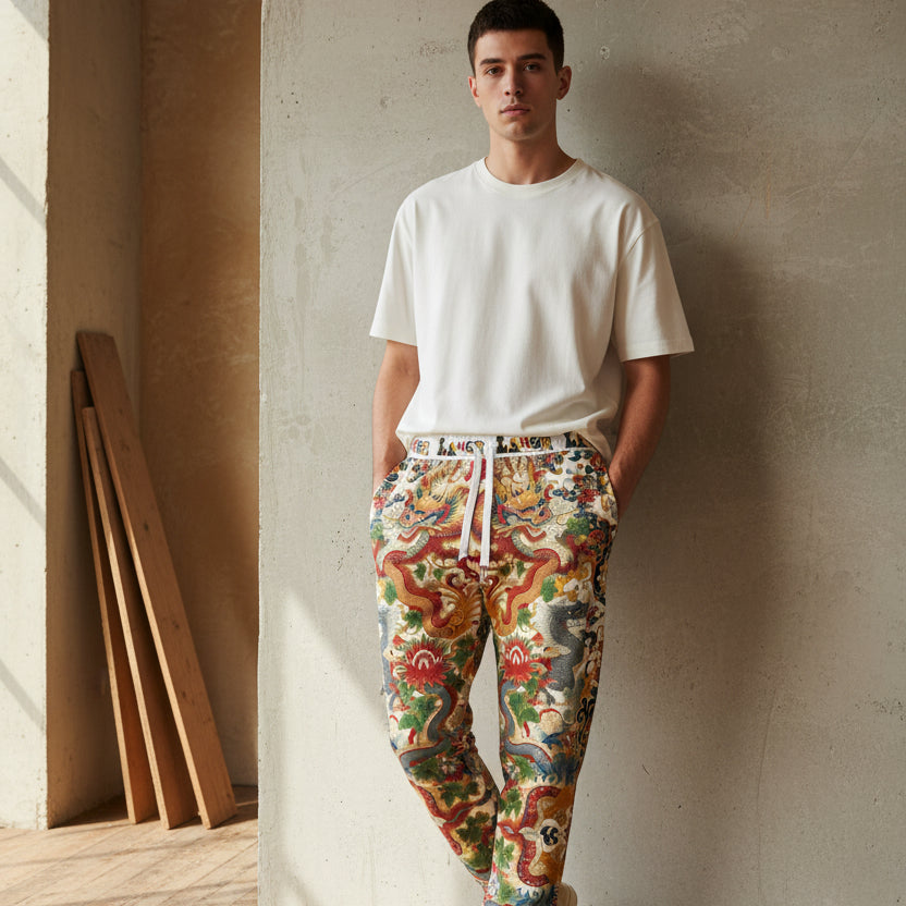 Floral Dragon Print Athletic Joggers: Comfortable fitness sweatpants Printify