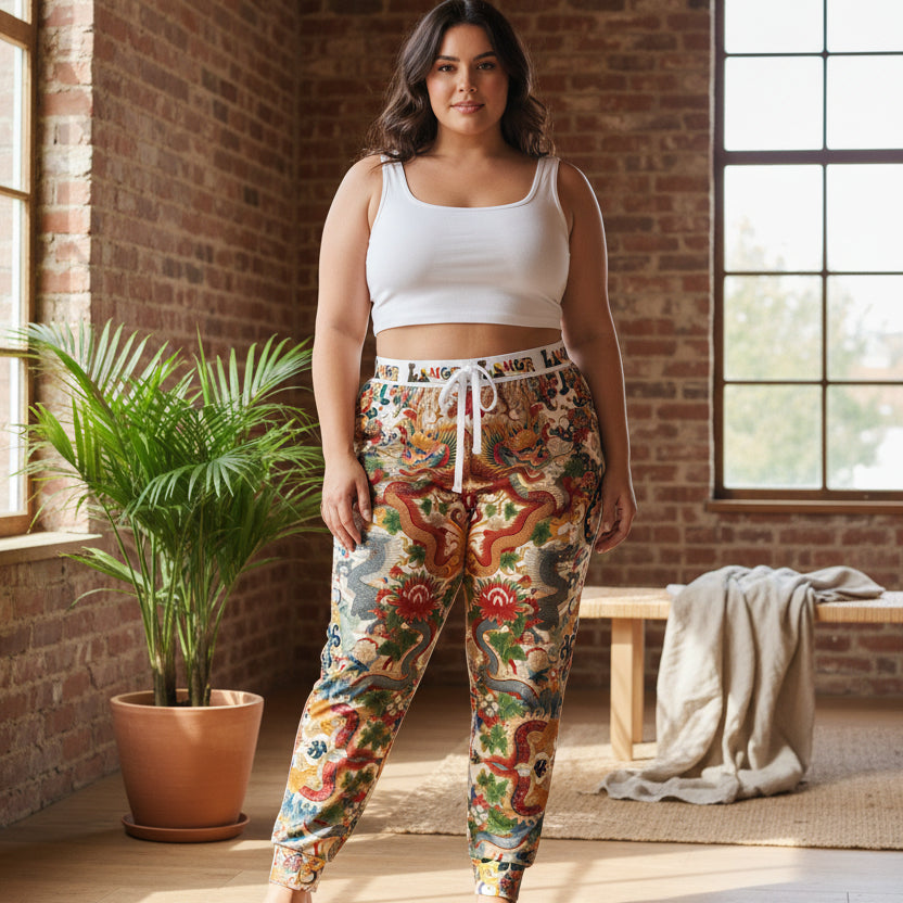 Floral Dragon Print Athletic Joggers: Comfortable fitness sweatpants Printify