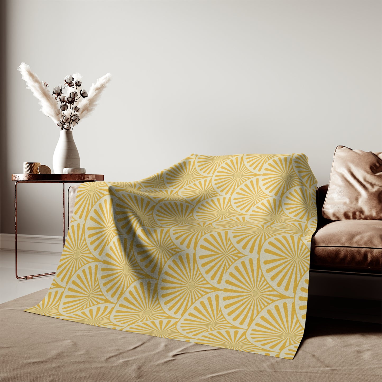 Golden Art Deco Fan Pattern Sweatshirt Blanket — Cozy Retro Throw for Home & Gifts