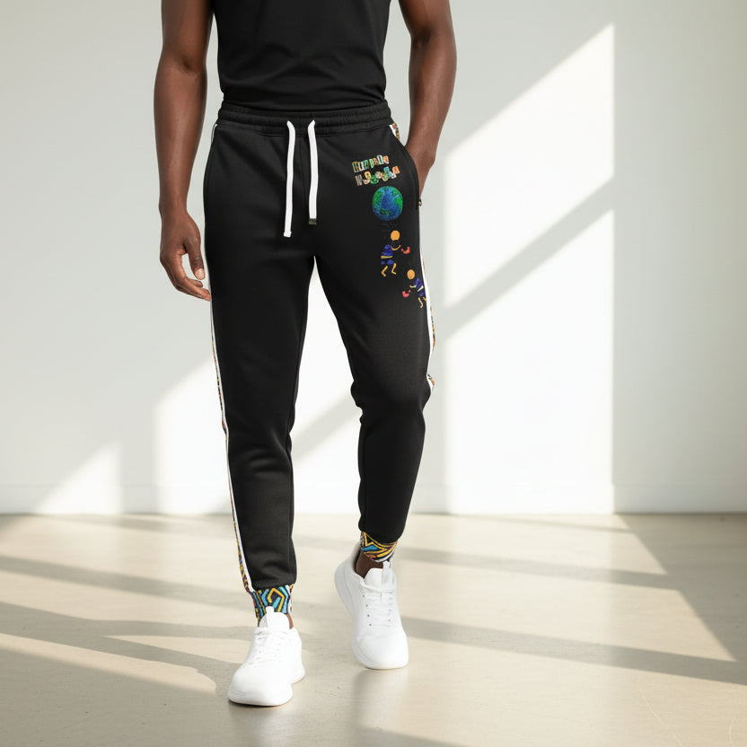 Afro Music Cartoon Art Athletic Joggers, Unisex Sweatpants, African Dance Jogging Pants, Gym Wear