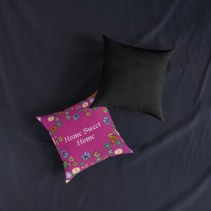 Floral Home Sweet Home Square Pillow - Cozy Decor for Living Room & Bedroom