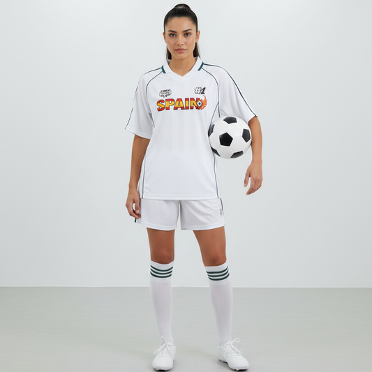 Spain Flag Themed Graphic Stripe Collared Soccer Jersey