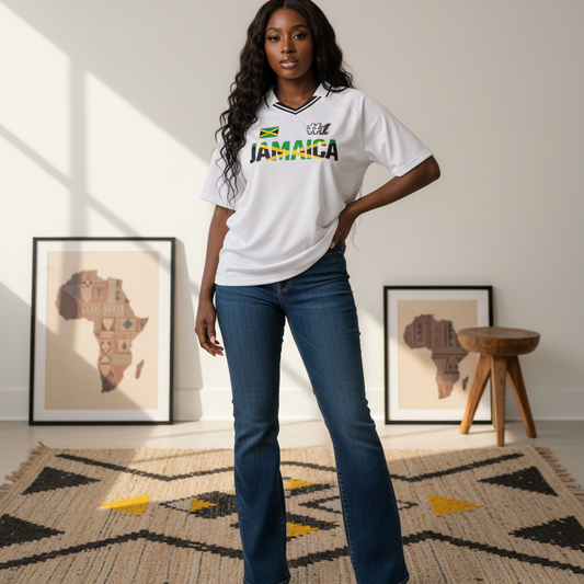 Jamaican Flag Themed Graphic V-Neck Soccer Jersey