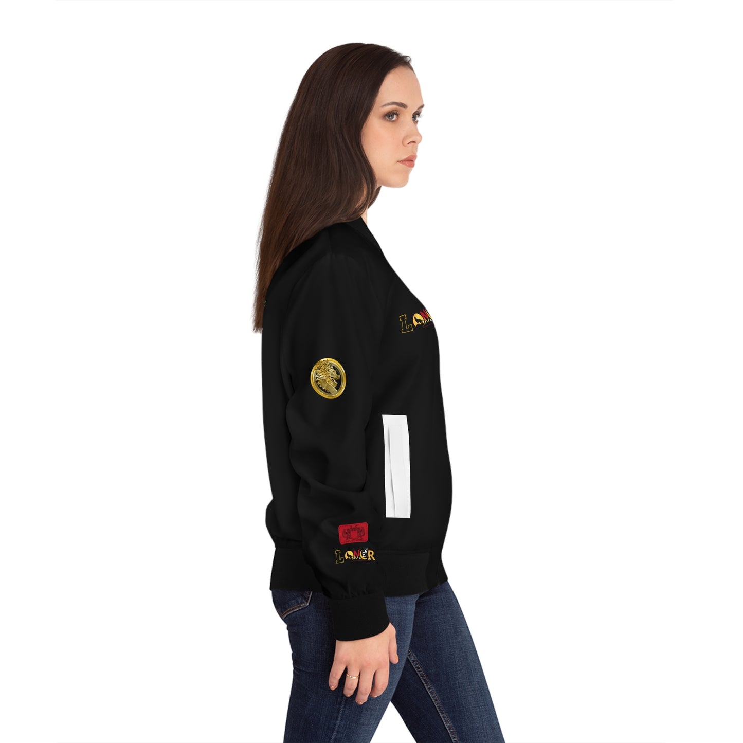 Skull Flames "Loner" Women's Bomber Jacket — Gothic Punk Graphic Outerwear
