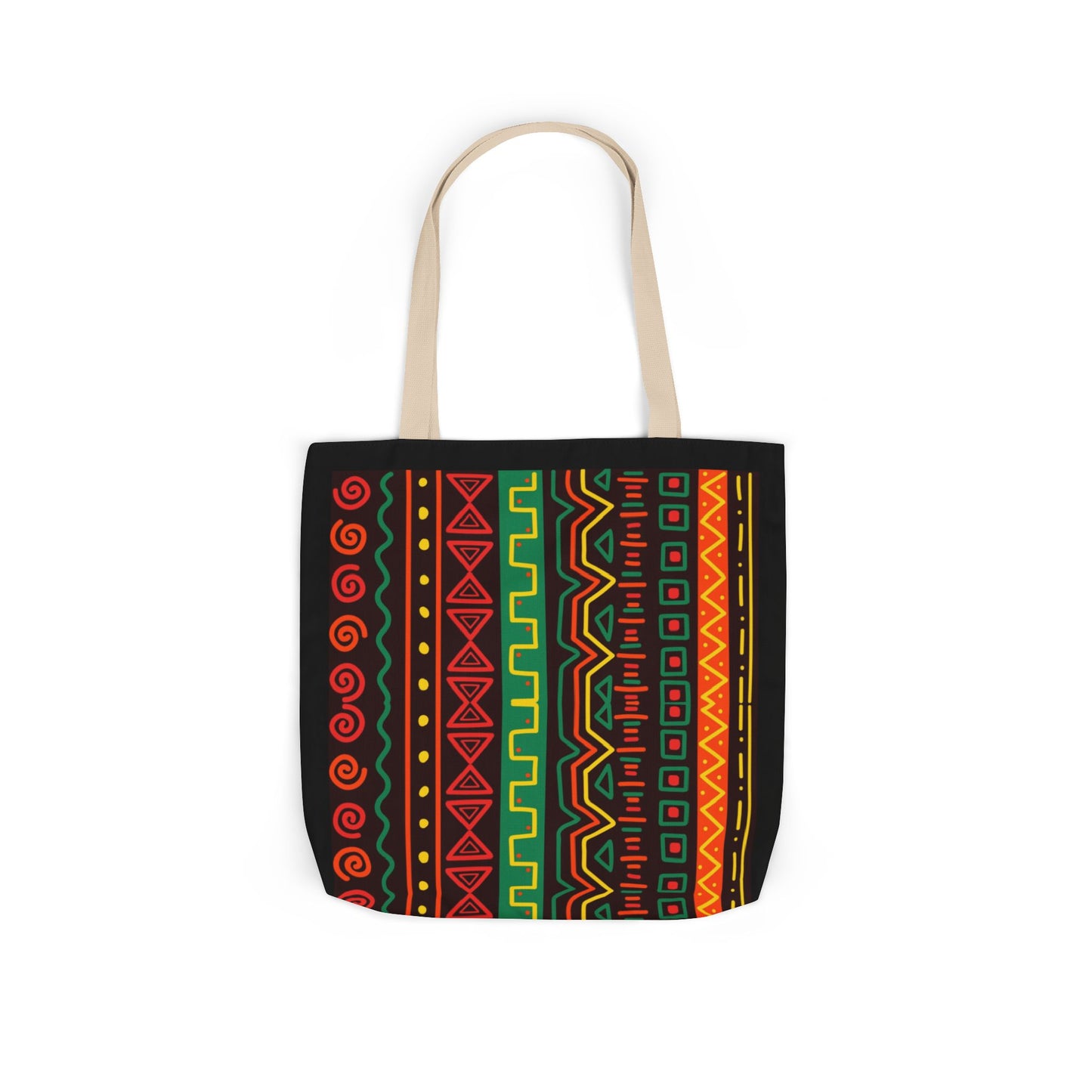 Afrocentric Pattern Canvas Tote — Colorful Tribal Stripe Beach & Market Bag