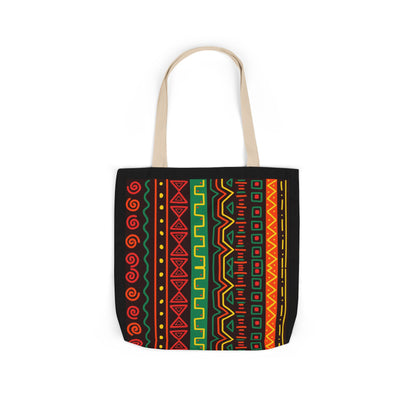 Afrocentric Pattern Canvas Tote — Colorful Tribal Stripe Beach & Market Bag