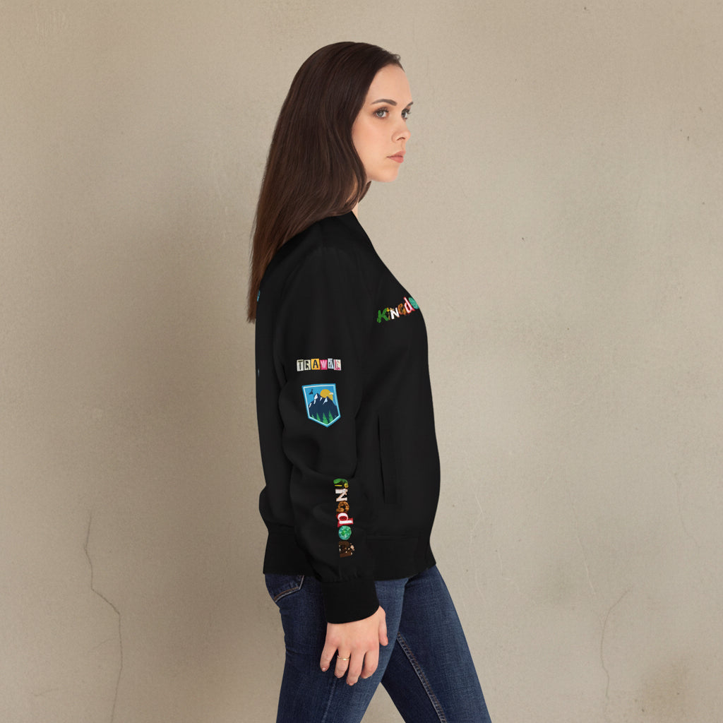 Travel Graphic Bomber Jacket – 'Travel' Adventure Patch Design