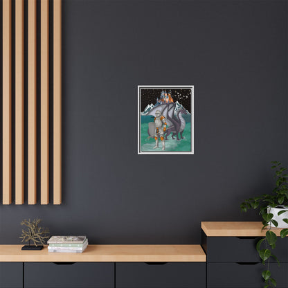 Knight and Dragon Fantasy Art, Framed Matte Canvas