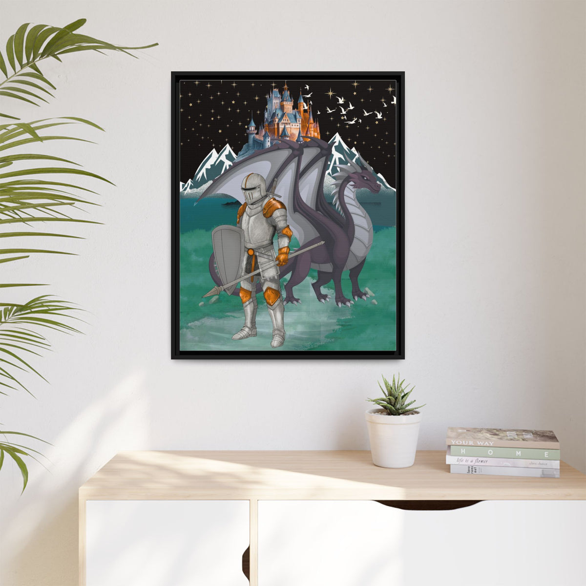 Knight and Dragon Fantasy Art, Framed Matte Canvas Printify