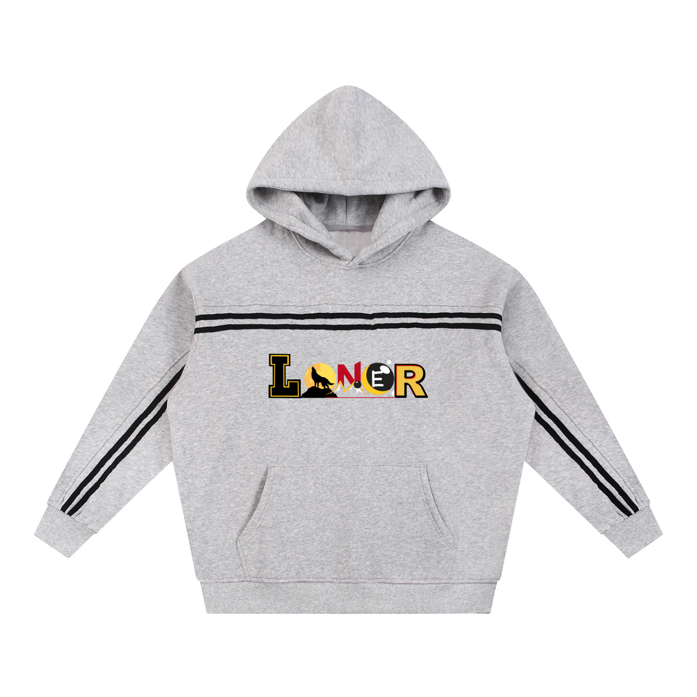 Medieval Knight and Dragon Graphic Hoodie, Sun Fade Contrast Tape Fleece Hoodie