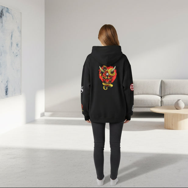 Samurai Menpo Art Hoodie, Japanese Ninja Graphic Unisex Sweatshirt, Warrior Theme Pullover