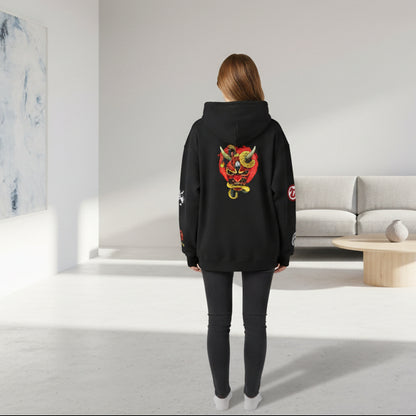 Samurai Menpo Art Hoodie, Japanese Ninja Graphic Unisex Sweatshirt, Warrior Theme Pullover