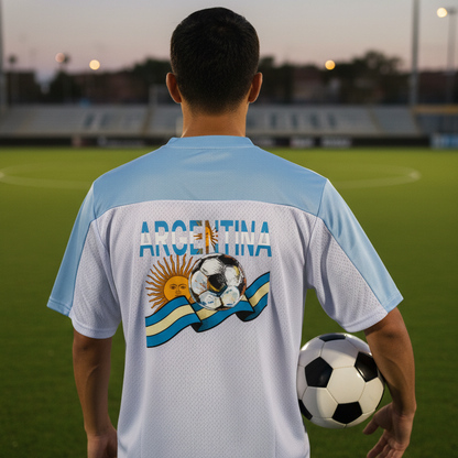 Argentina Flag Themed Graphic Mesh V-Neck Soccer Jersey
