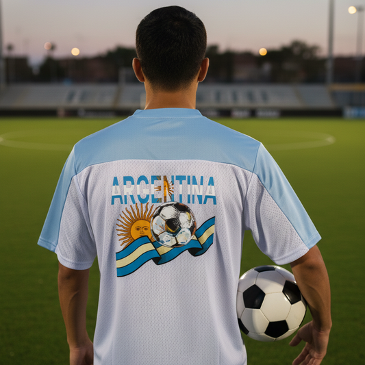 Argentina Flag Themed Graphic Mesh V-Neck Soccer Jersey