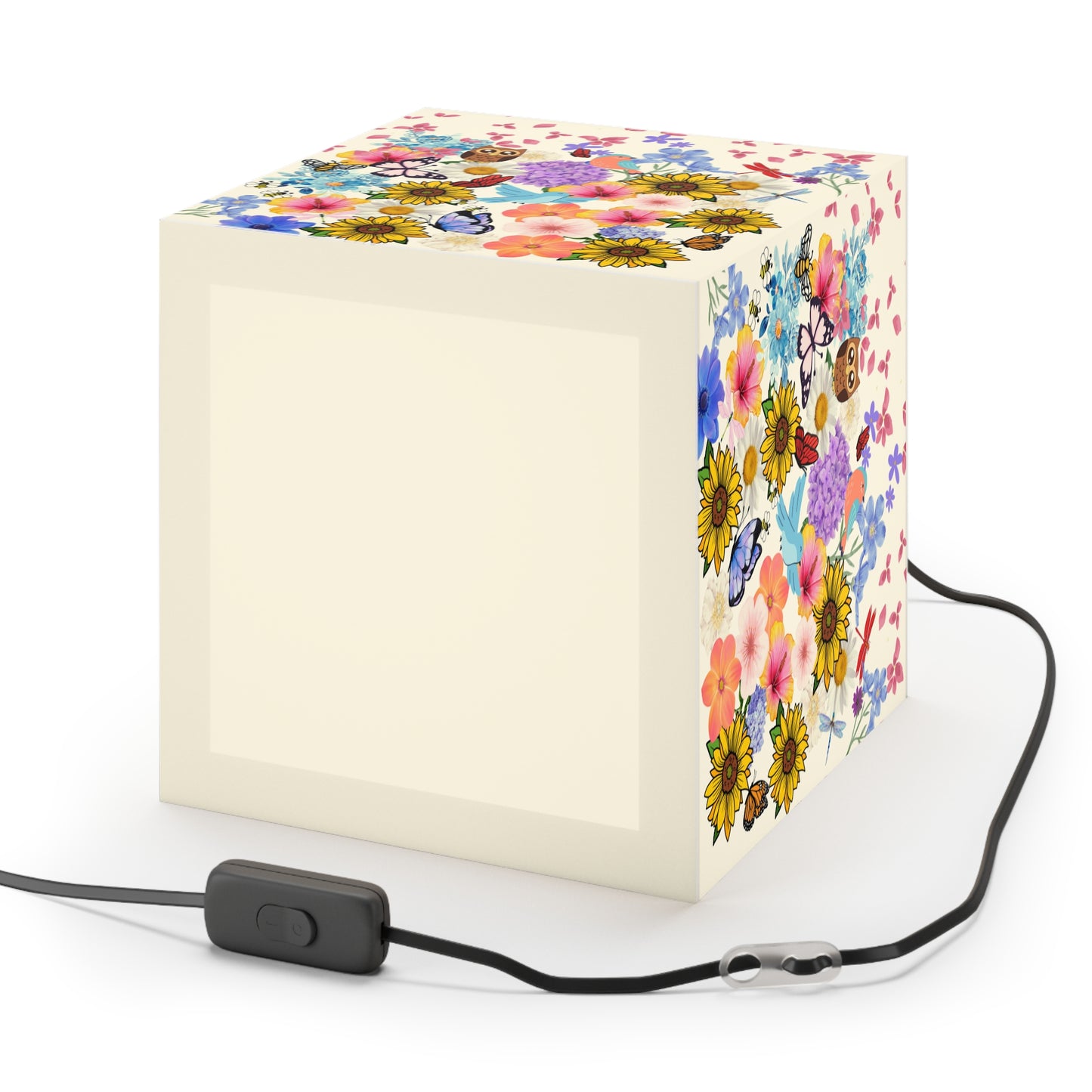 Floral Meadow Cube Lamp — Sunflower & Butterfly Decorative Light