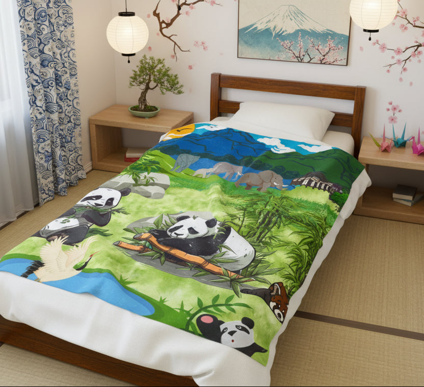 Cozy Panda Plush Blanket, Ideal for Kids' Rooms, Nursery Decor, Animal Lovers Gift Printify