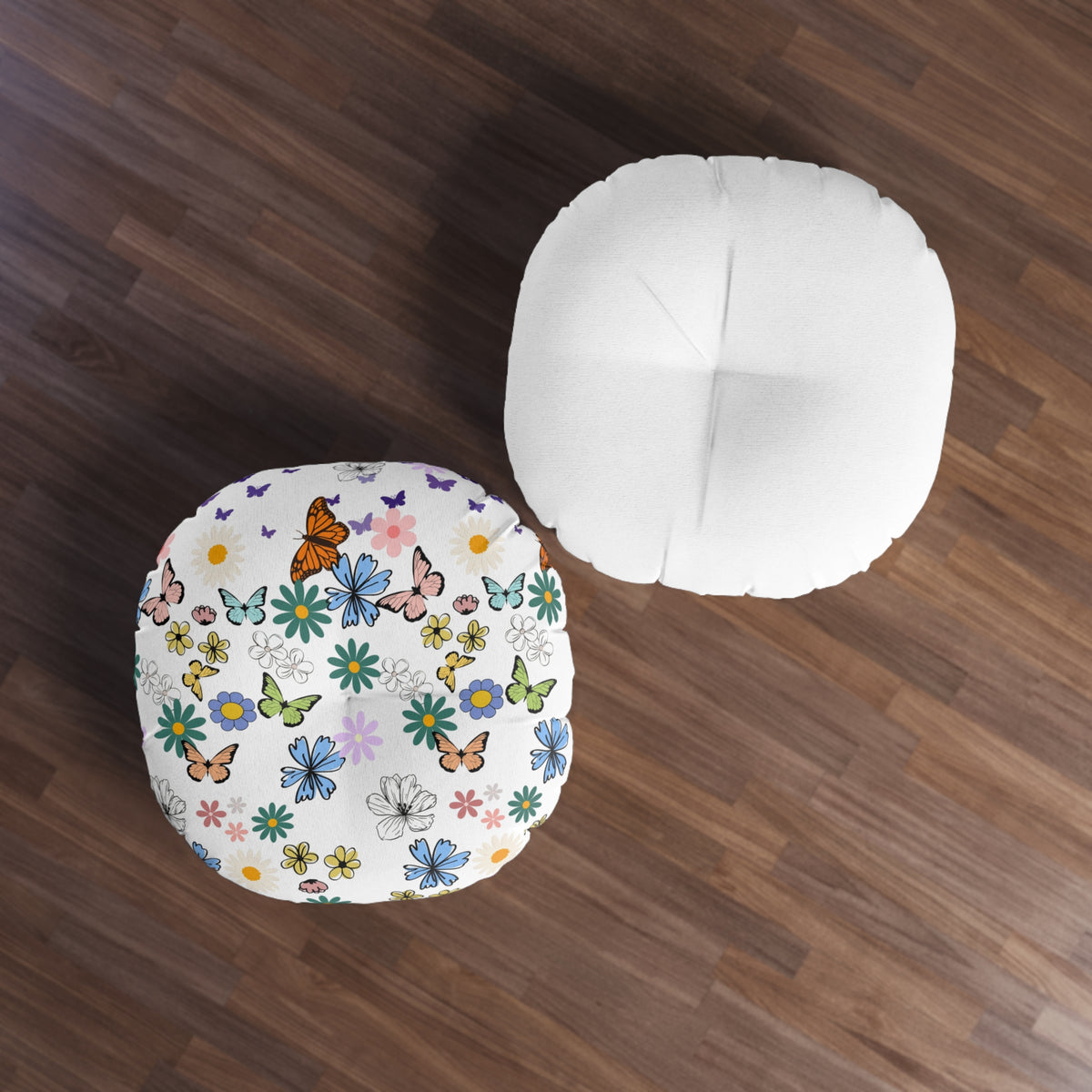 Floral Tufted Floor Pillow - Round Cushion for Cozy Decor Printify