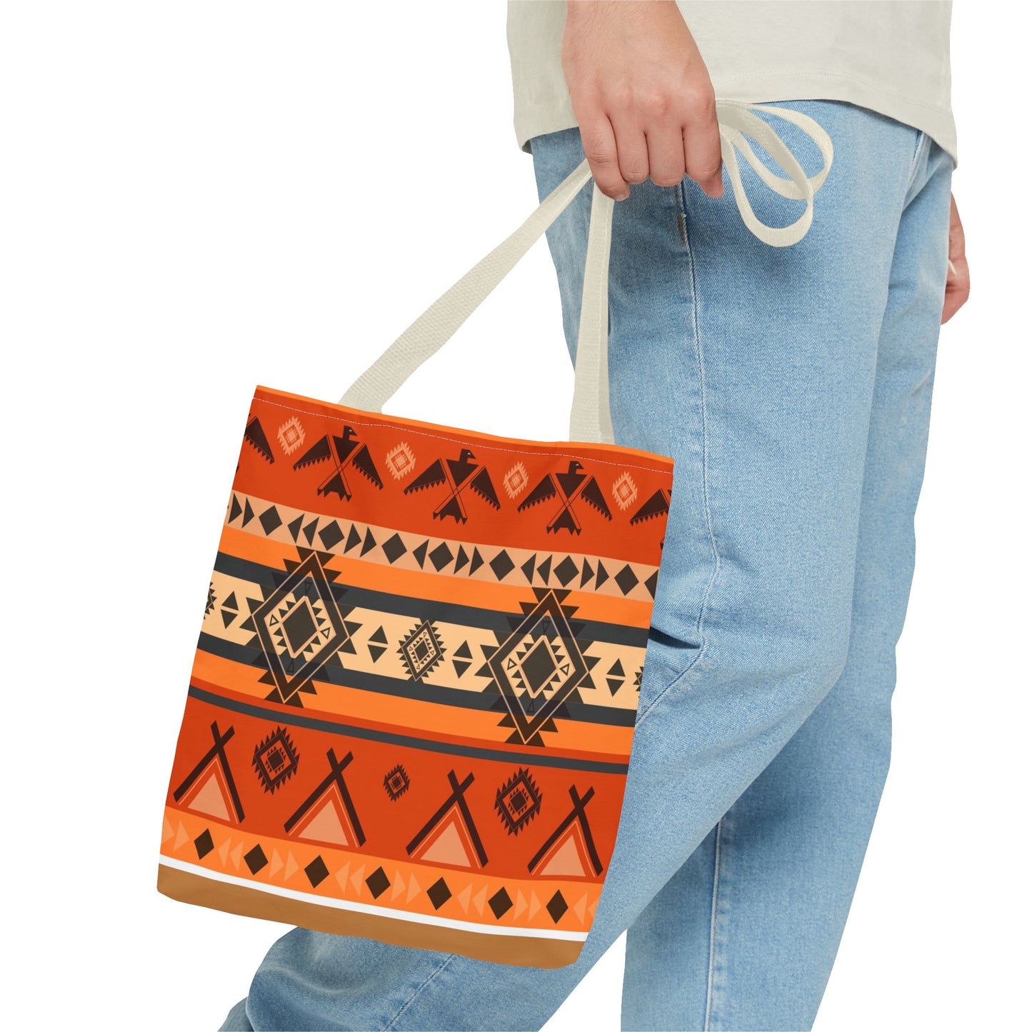 Southwestern Aztec Pattern Tote Bag — Orange Tribal All-Over Print