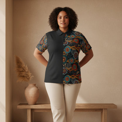 Half-&-Half Tribal Print Polo Shirt — Colorful Aboriginal-Inspired Design
