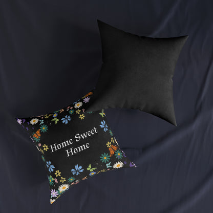 Floral Home Sweet Home Square Pillow - Cozy Decor for Living Room & Bedroom