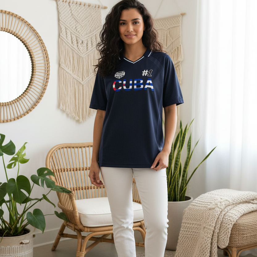 Cuba Flag Themed Graphic V-Neck Soccer Jersey