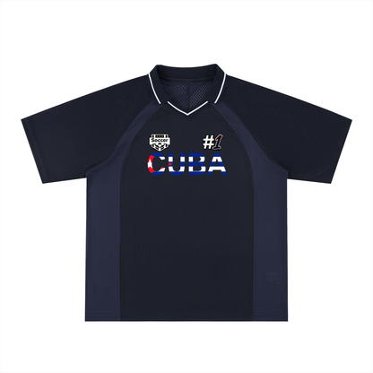 Cuba Flag Themed Graphic V-Neck Soccer Jersey